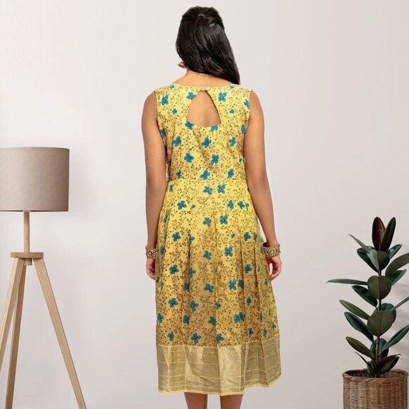 Buy Elegant Gold Silk Knee Length Dress | Muvvas Boutique - Picture 5 of 5